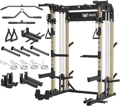 MAJOR FITNESS F22 Power Rack, 1600lbs All-in-One Squat Rack with Dual Pulley System, Heavy-Duty Steel Frame, Attachments & Storage for Home Gym Strength Training