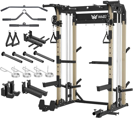 MAJOR FITNESS F22 Power Rack, 1600lbs All-in-One Squat Rack with Dual Pulley System, Heavy-Duty Steel Frame, Attachments & Storage for Home Gym Strength Training