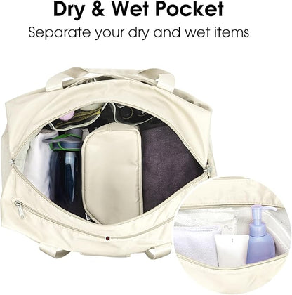 Ceneda 20" Gym Bag for Women with Wet Pocket & Shoe Compartment, Lightweight Duffel Waterproof Carry On Duffle for Travel, Yoga, Overnight (Ivory)