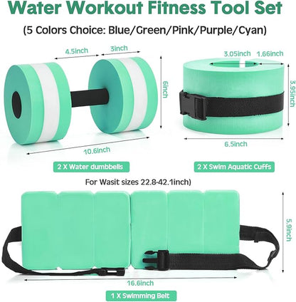 5 Pcs Pool Aquatic Exercise Set Including 2 Lightweight Water Dumbbells, 2 Ankle Swimming Weights, and Swim Belt Water Exercise Equipment for Aquatic Aerobics