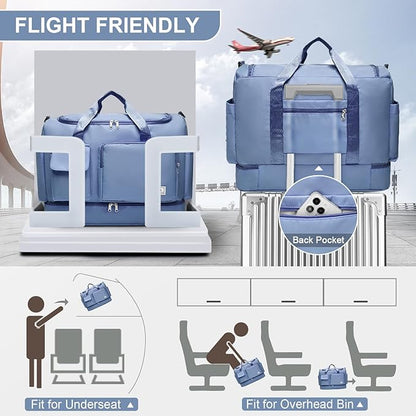 Small Gym Bag for Women, Travel Duffle Bag Carry On Weekender Bag with Shoe Compartment
