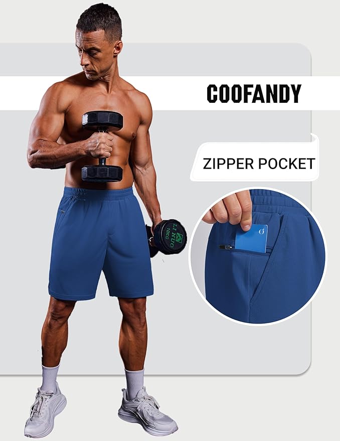 COOFANDY Mens Gym Athletic Shorts with Zipper Pockets Quick Dry 7" Workout Running Training Shorts