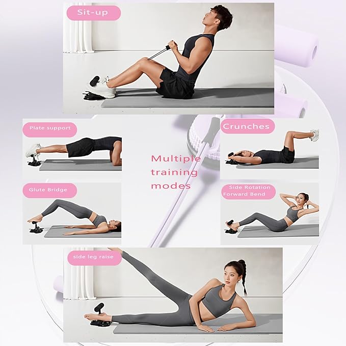 Ab Training Auxiliary Device, Foldable Ab Trainer- Sit Up Bar Assistance Device with 2 Suction Cups, Adjustable Sit Up Machine with Resistance Band, Full Body Muscles Training for Women & Men, Exercise Equipment for Home Workouts