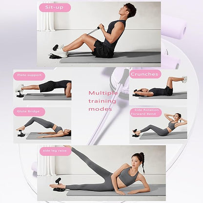 Ab Training Auxiliary Device, Foldable Ab Trainer- Sit Up Bar Assistance Device with 2 Suction Cups, Adjustable Sit Up Machine with Resistance Band, Full Body Muscles Training for Women & Men, Exercise Equipment for Home Workouts