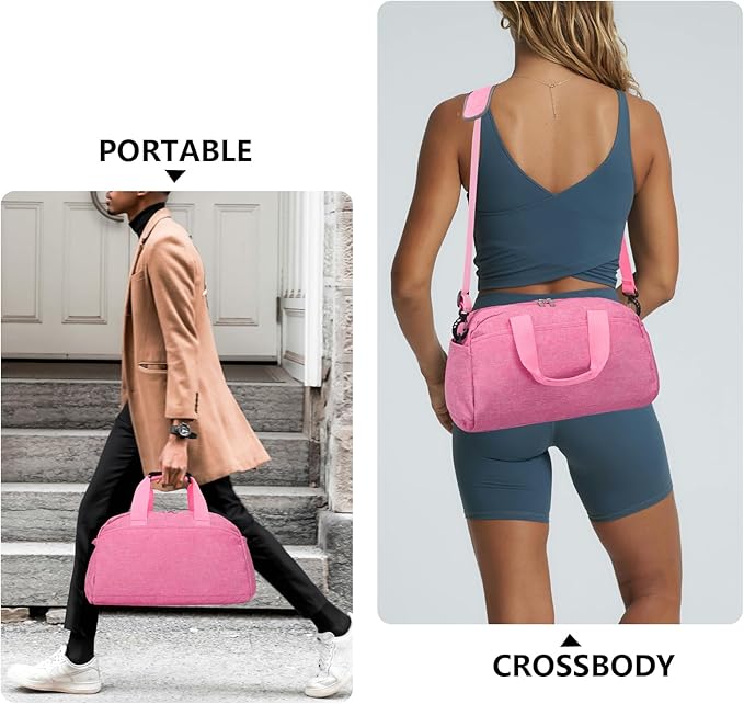 14 inch Small Gym Bag for Women & Men, Mini Duffel Bag for Travel Sports Lightweight Carry On Bag (Rose)
