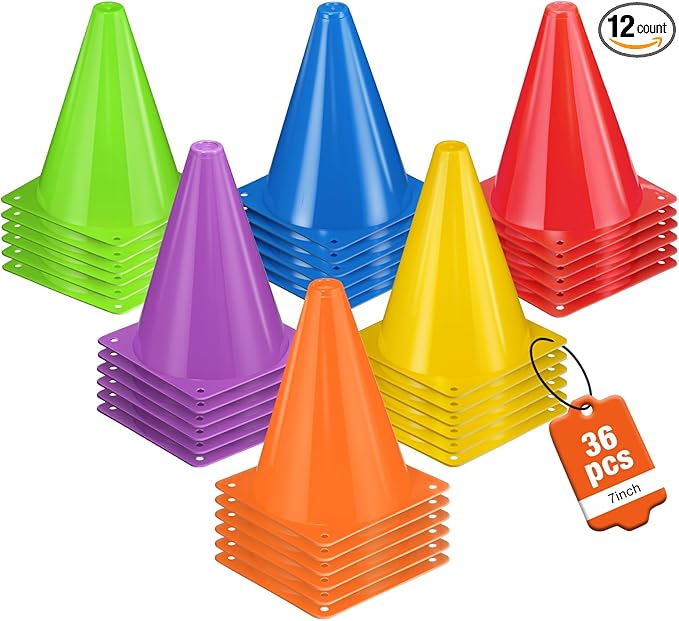 36pcs Cones 7 Inch Soccer Cones and Plastic Traffic Cones, Durable Cones for Sports Training, Ideal for Soccer, Basketball, Football, Skating, and Agility Drills Practice