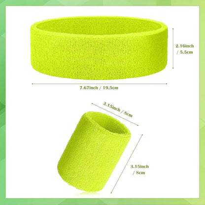 24 Pieces 80s Neon Sweatbands Set, Include 8 Sports Headbands and 16 Sweat Wristbands Elastic Athletic Tennis Sweat Bands Bulk for Man Woman