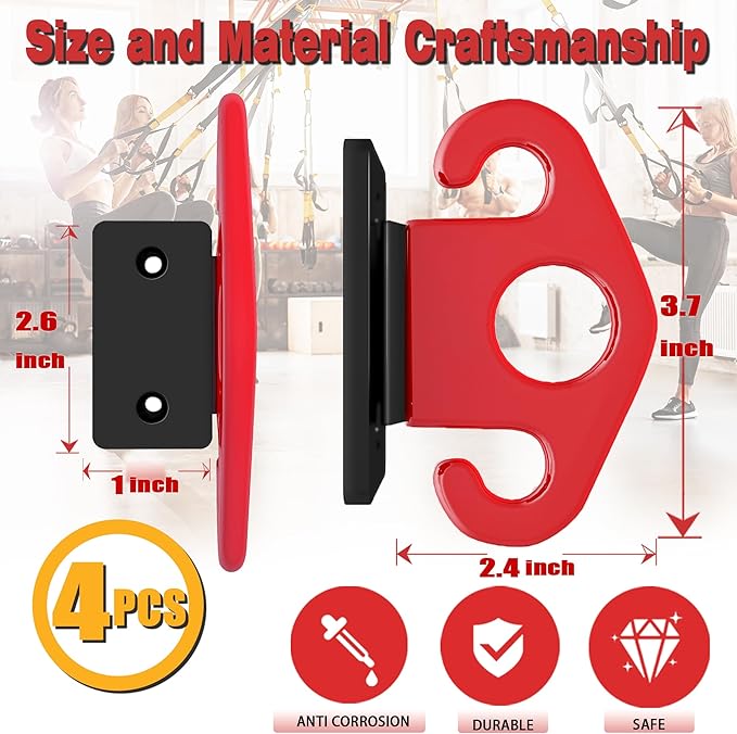 4 PCS Resistance Band Wall Anchors, Exercise Band Wall Anchor, Gym Wall Hooks for Resistance Bands, Workout Wall Mount Anchor for Physical Therapy and Small Space Home