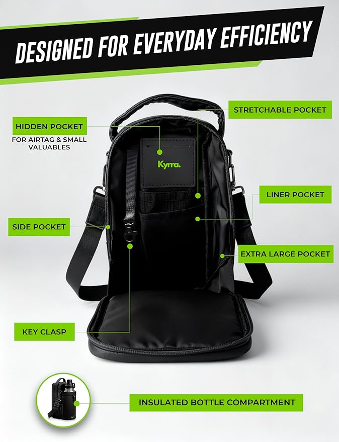 kyrra. Magnetic Gym Bag with Water Bottle Holder Compact Crossbody Bag with Magnetic Attachment and Reusable Gym Pouch Small Gym Water Bottle Bag for Men and Women