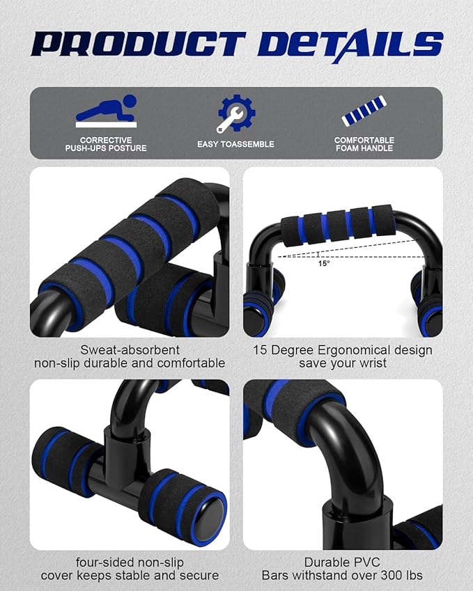 Push up Parallettes Bars Gym Exercise 1 Pair Pushup Handles with Cushioned Foam Grip and Non-Slip Sturdy Structure Push Up Bars Men