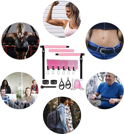 Pilates Bar Set – Home Workout Equipment, Resistance Band Bar | Fitness Gear for Women, Portable Gym Tool for Strength Training, Yoga, Full Body Toning, Core and Flexibility Workouts