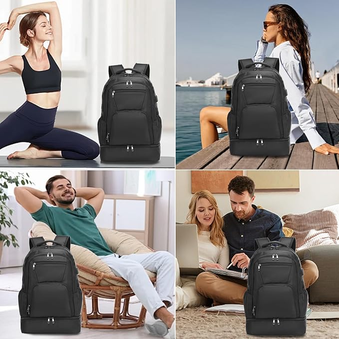 seyfocnia Gym Backpack for Men,Gym Bag with Shoe Compartment Lightweight Travel Workout Sports Backpack with USB Charging Port