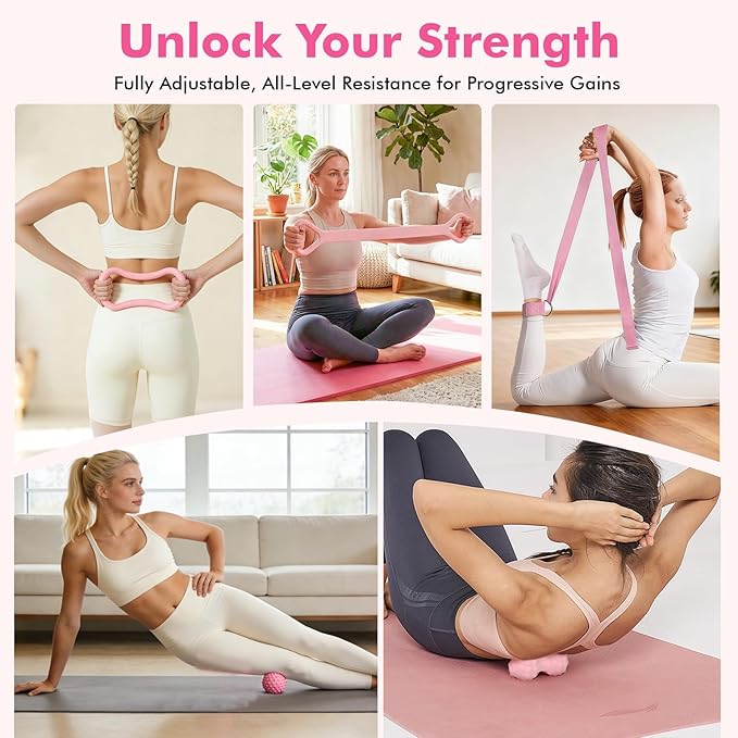 Pilates Equipment Kit for Home Workouts, Home Pilates Essentials Kit for Women with Pilates Ring and Ball Set, Resistance Bands, Yoga Strap, Core Sliders, Massage Ball & Socks Accessories for Starter
