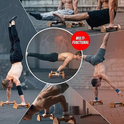 Wooden Parallettes Push Up Bars, Anti-Slip Push-Up Handles, Mini Handle Pumps, Dip Station Dip Bar, Handstand Bars for Calisthenics and Fitness（log）