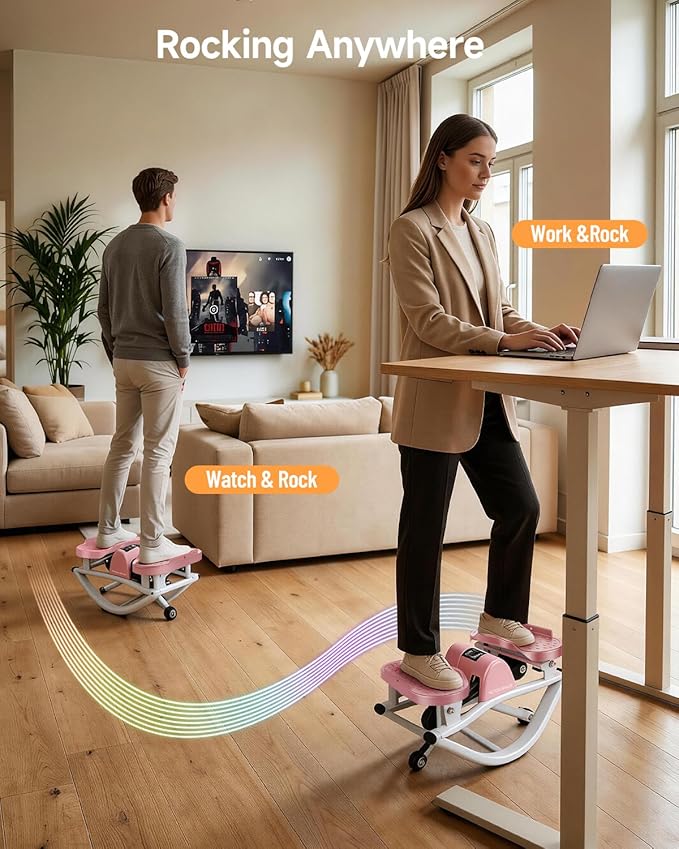 Rocking Stepper Machine, Fun Cardio Equipment with Resistance Bands, Space Saving Fitness Stepper, Quiet Skate Motion Workout for Home Office