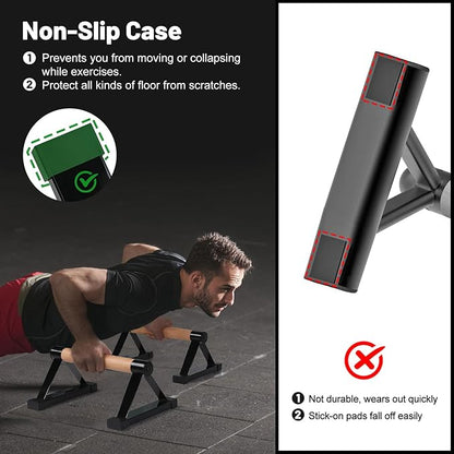 Parallettes Bars, 16 INCH Solid Wood Push Up Bars with Anti-Slip Grip for Calisthenics, Handstand, Floor Workouts, Sturdy Metal Bracket Supports Up to 600 lbs for Home Gym, CrossFit & Fitness Training
