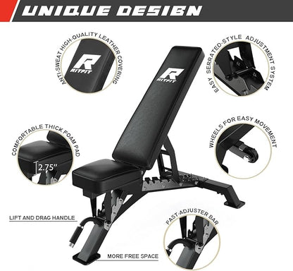 RitFit Multi-Function Garage & Home Gym Package Includes 1200LBS Power Cage PPC03/P3 with Cable Crossover System, Weight Bench, Olympic Barbell Weight Set, Full Body Workout