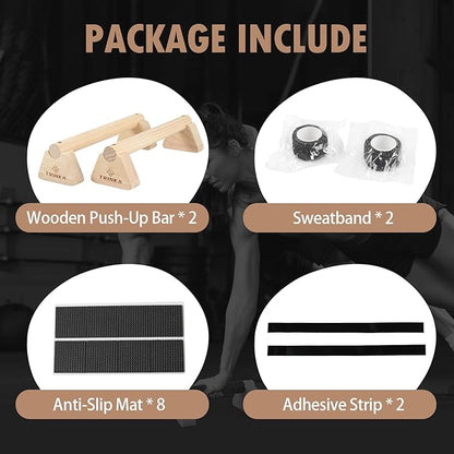 Wooden Parallettes Push Up Bars, 2 PCS Wood Calisthenics Bars with Non-Slip Base, Pushup Handles for Floor Home Fitness, Workout Equipment for Men and Women Strength Training