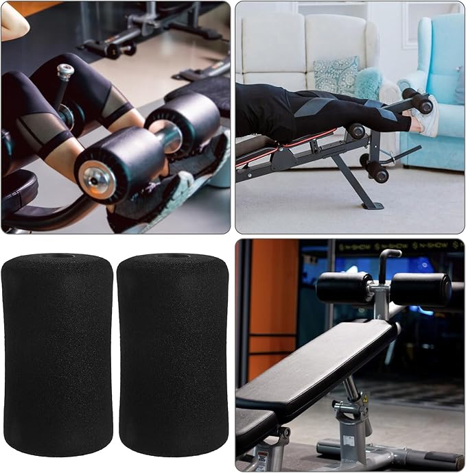 POPETPOP 4 Pcs Foot Foam Pads Rollers Replacement: Foam Foot Pad Rollers Tube Cover, Gym Replacement for Weight Bench, Leg Extension, Exercise Machine (Black)