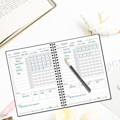 Fitness Journal for Women & Men - A5 Workout Journal/Planner Daily Exercise Log Book to Weight Loss, Gym, Muscle Gain, Bodybuilding Progress - Daily Personal Health & Wellness Tracker, Spiral-Bound, 5.8" x 8.3", Deep Black