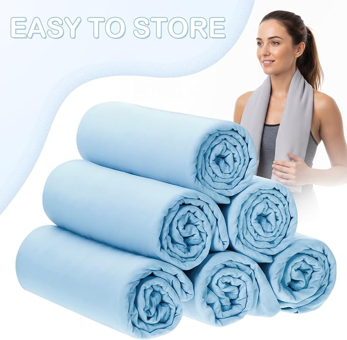 Soulchen 6 Pack Hot Yoga Towel Bulk with Grip Dot Non Slip 72" x 24" Microfiber Yoga Mat Soft Sweat Absorbent Pilates Blanket Mat Towel for Exercise Fitness Accessories Workout Gym(Blue)