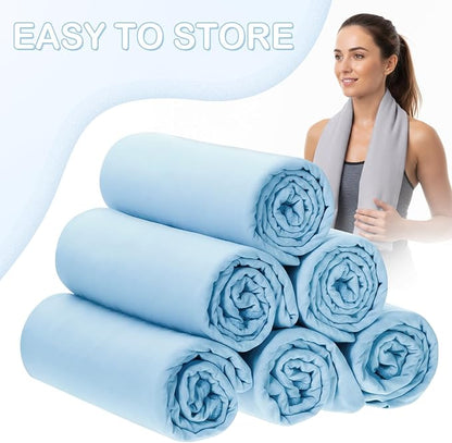 Soulchen 6 Pack Hot Yoga Towel Bulk with Grip Dot Non Slip 72" x 24" Microfiber Yoga Mat Soft Sweat Absorbent Pilates Blanket Mat Towel for Exercise Fitness Accessories Workout Gym(Blue)