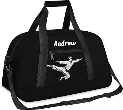 Custom Name Taekwondo Karate Duffle Bag for kids Boy Girls - Personalized Martial Arts Gear Bag, Water-Resistant Sparring Equipment Bag, Black Taekwondo