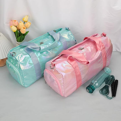 Gym Bag Sports Duffle Bag with Wet Pocket Weekender Overnight Bag with Waterproof Shoe Compartment for Girls Kids Women Travel Dance Yoga Workout Bag (Green)