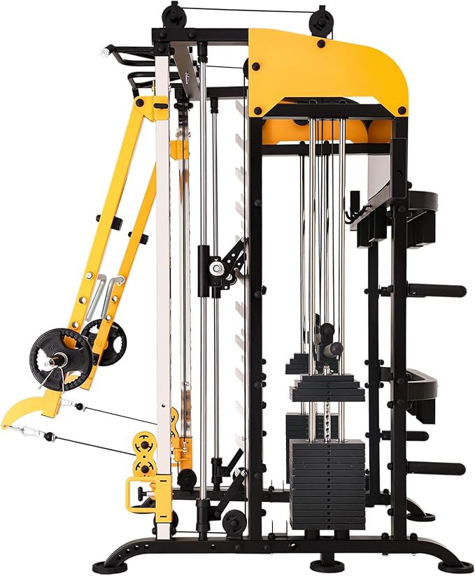 Altas Strength 3061B Smith Machine with Adjustable Lever Arms, 2:1 Pulley Ratio All-in-One Home Gym System, Commercial Grade Squat Rack with Dual 440lbs Weight Stacks & Attachment (Safe Solo Training)