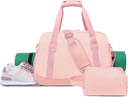 Sports Gym Bag for Women, Travel Duffle Bag with Shoe Compartment & Wet Pocket, Fitness Yoga Bag