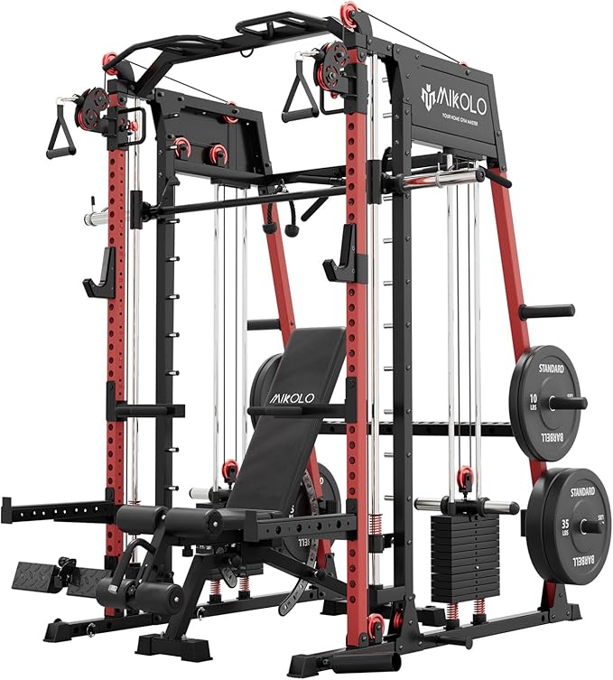 Mikolo M4 2.0 Standard/Ultra/Elite Smith Machine, 2200lbs Squat Rack with LAT-Pull Down System & Cable Crossover Machine, Training Equipment with Leg Hold-Down Attachment