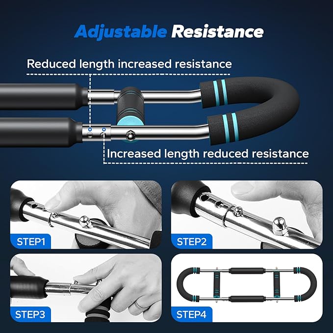 Merach Twister Arm Trainer, Adjustable Power Twister Bar, Chest Workout Equipment for Men, Portable Upper Body Workout Machine, Detachable Spring Resistance Home Fitness Equipment