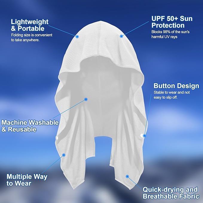 Sukeen Cooling Hoodie Towel, Cooling Towels for Neck and Face Quick Drying Absorbent, UV Protection Cooling Neck Wraps, Sport Workout Camping Cycling Cooling Towel