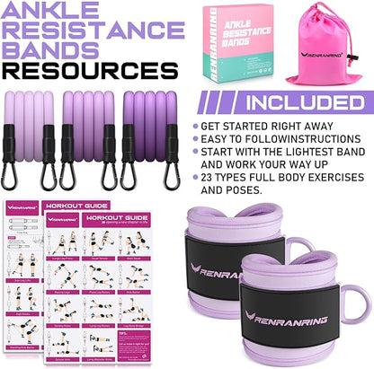 Ankle Resistance Bands with Cuffs, Ankle Bands for Working Out, Ankle Resistance Band for Legs and Glutes Workout Equipment, Butt Exercise Equipment for Women