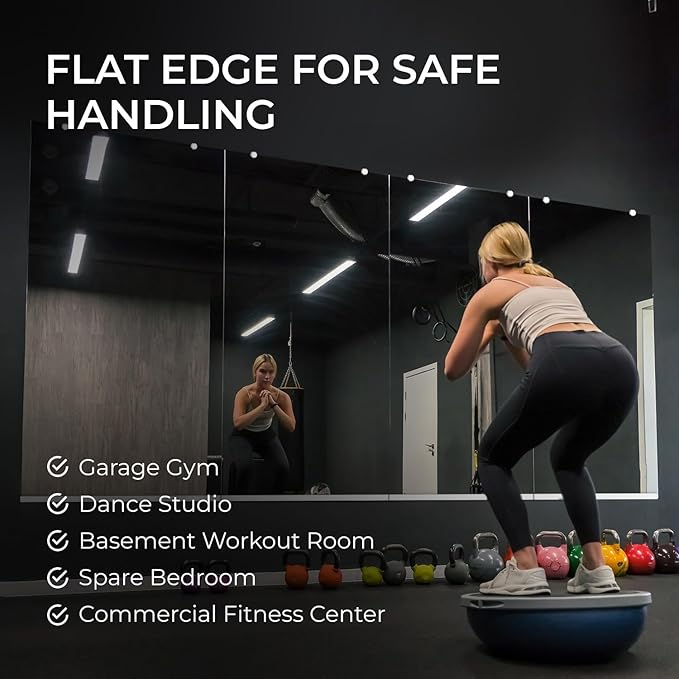 Fab Glass and Mirror Large Gym Mirror for Home Gym 48x32 - Full Length HD Tempered Glass Wall Panel - Professional Workout Display with Safety Backing - 1/4 Inch Commercial Grade