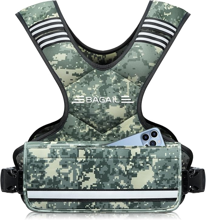 BAGAIL Adjustable Weighted Vest 4-10lb/12-18lb/20-32lb, Comfortable X-Shape & U-Neck Weight Vest for Women and Men Walking with 6 Removable Weights, Large Pocket and Reflective Strips