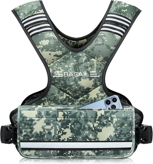BAGAIL Adjustable Weighted Vest 4-10lb/12-18lb/20-32lb, Comfortable X-Shape & U-Neck Weight Vest for Women and Men Walking with 6 Removable Weights, Large Pocket and Reflective Strips