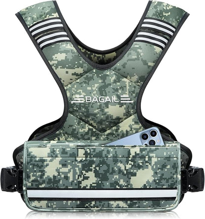 BAGAIL Adjustable Weighted Vest 4-10lb/12-18lb/20-32lb, Comfortable X-Shape & U-Neck Weight Vest for Women and Men Walking with 6 Removable Weights, Large Pocket and Reflective Strips