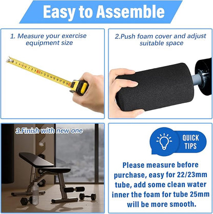 Deekin 4 Pcs Foam Foot Pad Rollers Buffer Tube Cover for Exercise Machine Home Gym Equipment Replacement Pads for Leg Extension Weight Bench Inversion Table(0.87 x 3.4 x 6.3 Inches)