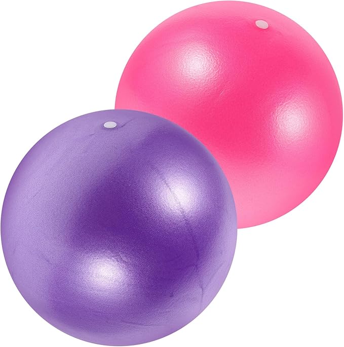 Yardwe 2pcs Mini Pilates Exercise Balls for Balance Training and Core Strength, Thickened 25cm Stability Balls for Home Gym Fitness and Physical Therapy, Purple and Pink