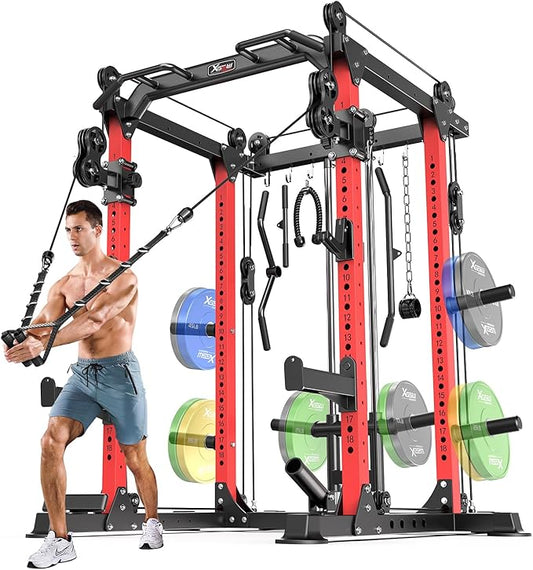 Power Rack Power Cage Multi-Function Squat Rack with Cable Crossover System Selectable More Training Attachment Power Rack for Garage & Home Gym