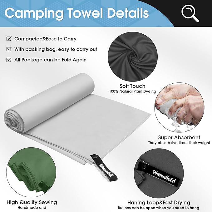 Camping Quick Dry Towel Set- 3 Pack, Soaking Up Sweat Microfiber Lightweight Sport Towels with Mesh Bag, Travel Towel Suitable for Camping, Beach, Gym, Yoga