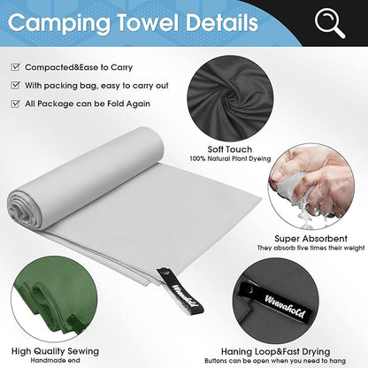 Camping Quick Dry Towel Set- 3 Pack, Soaking Up Sweat Microfiber Lightweight Sport Towels with Mesh Bag, Travel Towel Suitable for Camping, Beach, Gym, Yoga