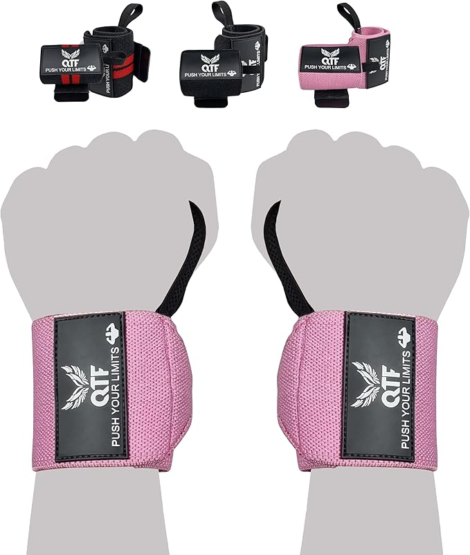 QTF Wrist Wraps for Weightlifting,Powerlifting,12"Heavy-Duty Wrist Support with Thumb Loop. Perfect for Strength Training, Bodybuilding, Dumbbell Lifting, and Wrist support. Includes a free Shark Pad