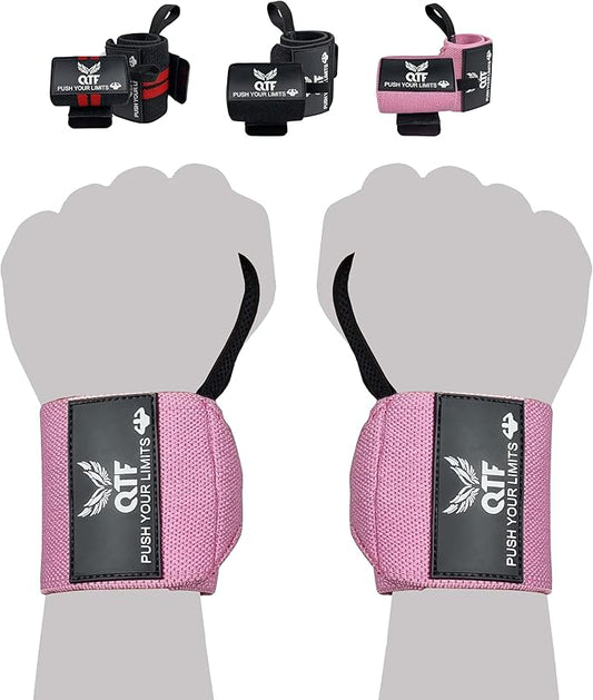 QTF Wrist Wraps for Weightlifting,Powerlifting,12"Heavy-Duty Wrist Support with Thumb Loop. Perfect for Strength Training, Bodybuilding, Dumbbell Lifting, and Wrist support. Includes a free Shark Pad
