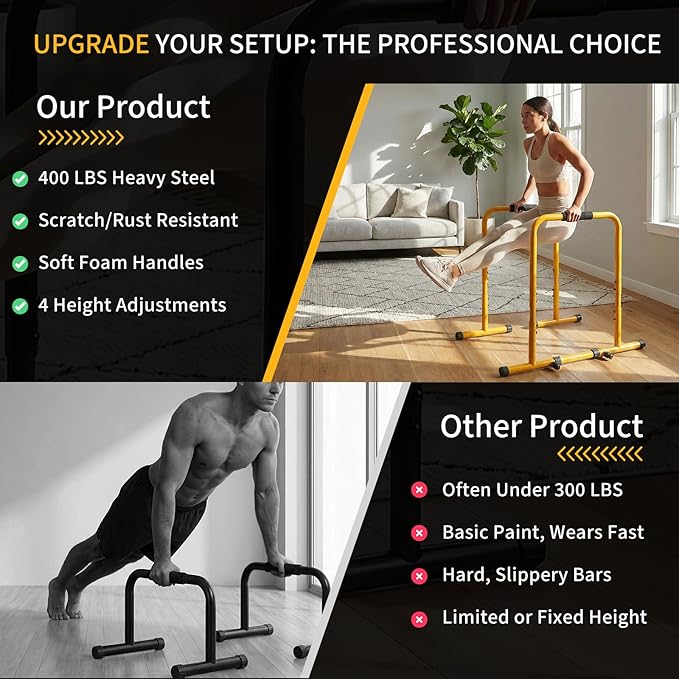 NEWBULIG Dip Bar Station, Adjustable Pull Up Bar for Doorway with Soft High-Density Foam Handles, Heavy Duty Dip Stands for Home, Gym, Patio, Office