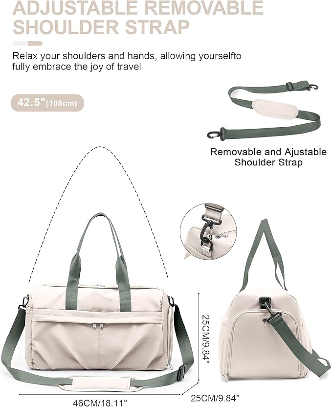 Gym Bag for Women Duffle Bag with Shoe Compartment Yoga Mat Bag Sports Workout Bag Weekend Overnight Bag, Beige Green
