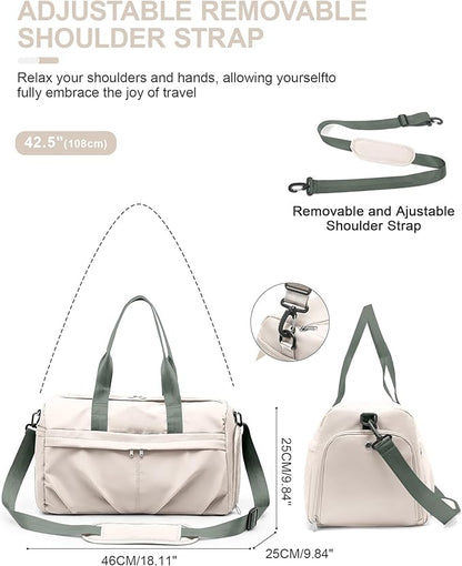 Gym Bag for Women Duffle Bag with Shoe Compartment Yoga Mat Bag Sports Workout Bag Weekend Overnight Bag, Beige Green