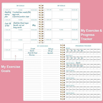 Fitness Journal for Women & Men - A5 Workout Journal/Planner Daily Exercise Log Book to Weight Loss, Gym, Muscle Gain, Bodybuilding Progress - Daily Personal Health & Wellness Tracker, Spiral-Bound, 5.8" x 8.3", Pink
