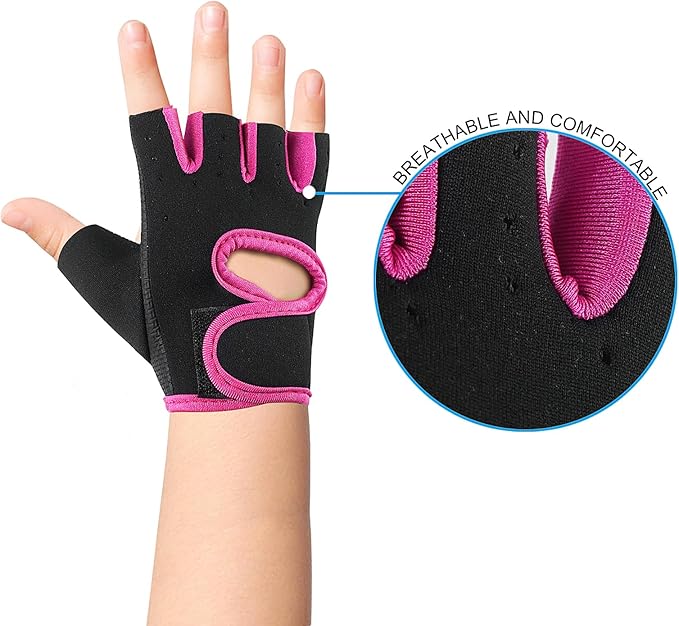 Luwint Kids Fingerless Workout Gloves - Anti-Slip Fitness Mitten for Children Cycling Yoga Weightlifting, 1 Pair